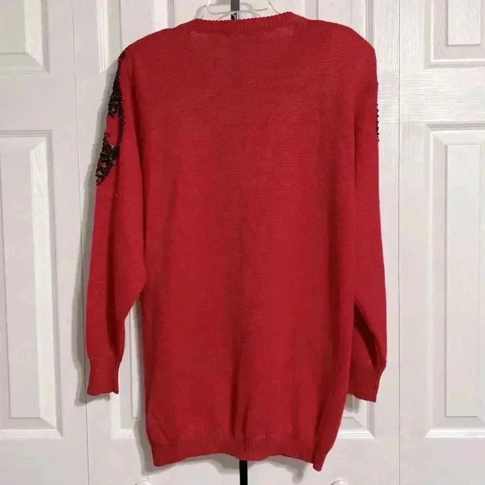 Dana Scott vintage 80’s embellished red & black sequin knit sweater size MEDIUM